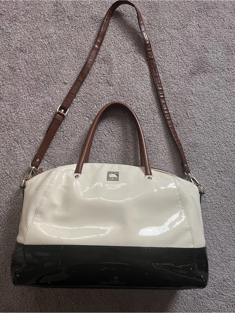 Kate Spade Patent Leather Satchel Bag in white and Black